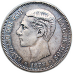 LFONSO XII. 5 PESETAS. DEM. 1877 *18-77. EBC