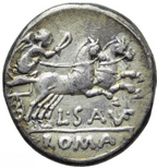 GENS SAUFEIA. LUCIUS SAUFEIUS. Denario (152 a.C.). Roma. MBC
