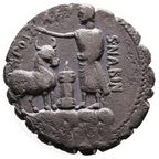 GENS POSTUMIA. A. Postumius A. f. Sp. n. Albinus, 81 a.C. Denario de plata. Roma