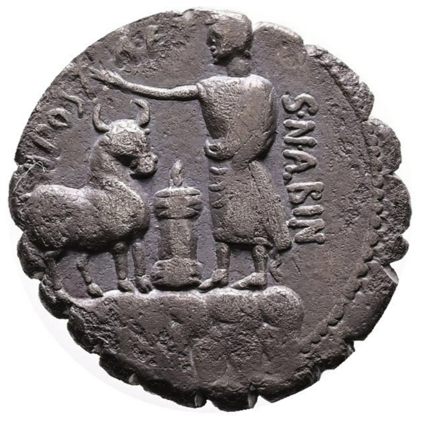 GENS POSTUMIA. A. Postumius A. f. Sp. n. Albinus, 81 a.C. Denario de plata. Roma