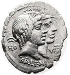 GENS FUFIA. Q. Fufius Calenus y Mucius Cordus, 68 a.C. Denario de plata
