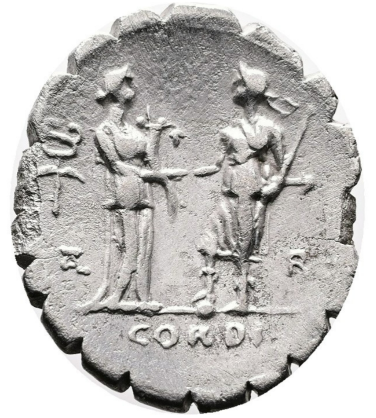 GENS FUFIA. Q. Fufius Calenus y Mucius Cordus, 68 a.C. Denario de plata