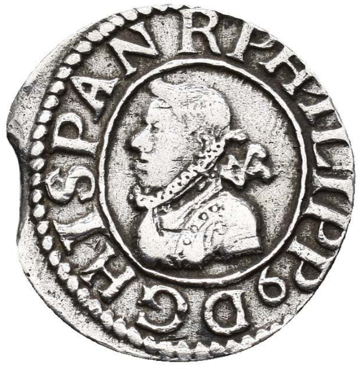 FELIPE III. 1/2 croat. Barcelona. 1613. AR 1,61 g. 17,4 mm.