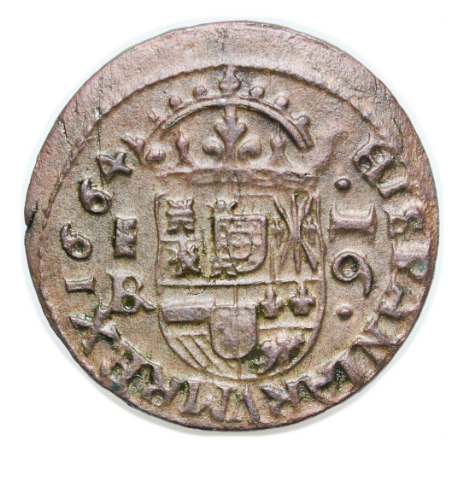 Felipe IV (1621-1665). 16 maravedís. 1664. Segovia. Sin Circular