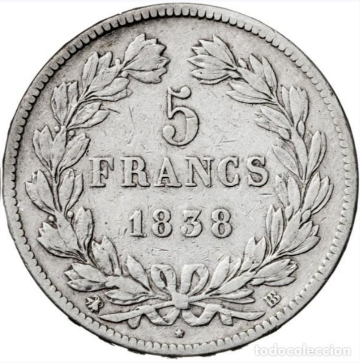 Francia. 5 Francos de plata (24,77 gr) de Luis Felipe I. 1838