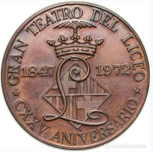 Medalla de 1972. 125 Aniversario del Liceo de Barcelona (1847-1972) Sin Circular. Rara
