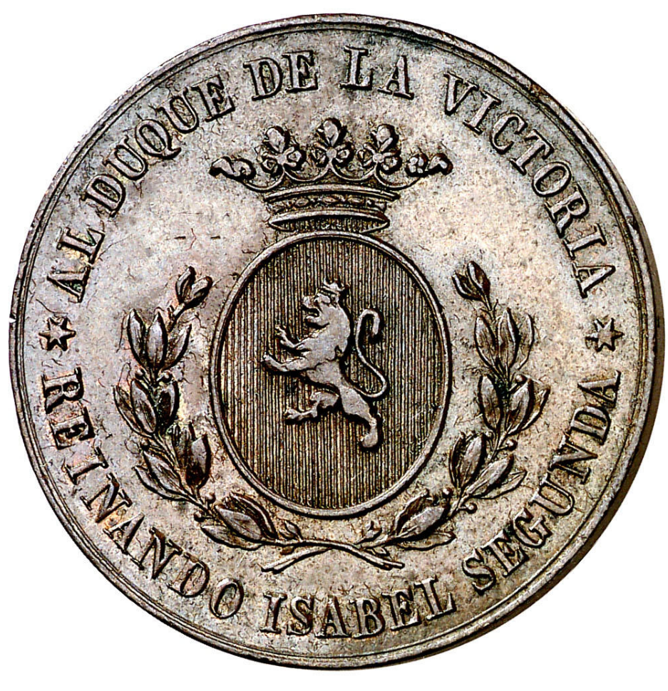 1856. Zaragoza. Al duque de la Victoria, Baldomero Espartero (1793-1879). Inauguración Ferrocarril a Madrid. MBC+