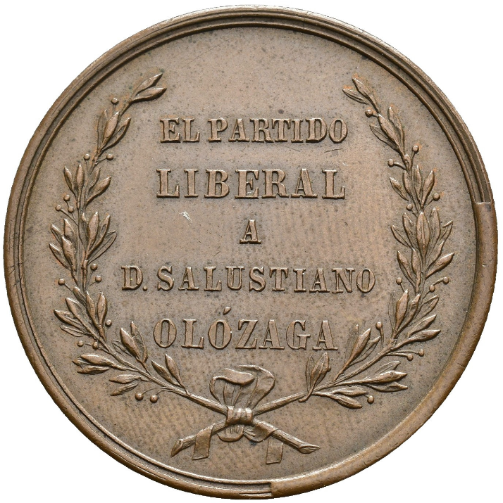 GOBIERNO PROVISIONAL. Medalla. El partido liberal a D. Salustiano Olózaga. 1868. Escasa