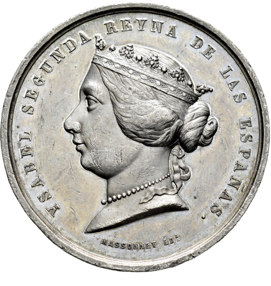 Isabel II (1833-1868). 1864. Gran Medalla. 42,20 g. Exposición de Bayona. Escasa.