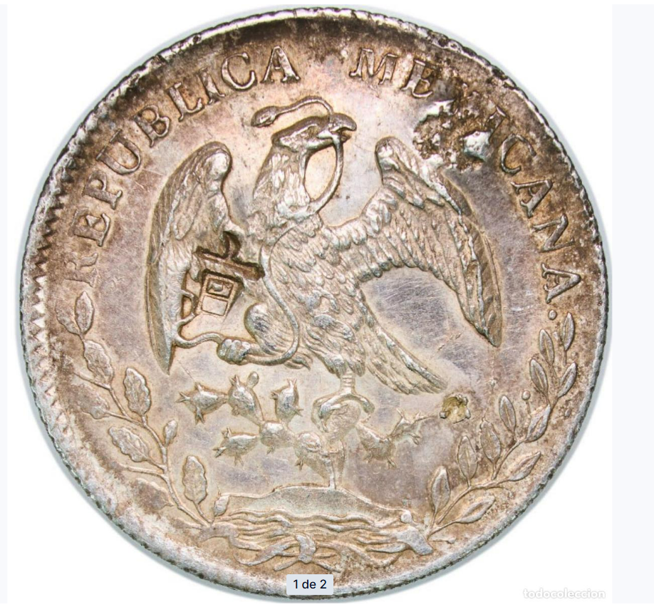 México: 8 Reales de plata de 1886. Ceca de Zacatecas. Resellada.