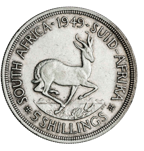 Sudáfrica. 1949. Jorge VI. 5 chelines. Plata. MBC