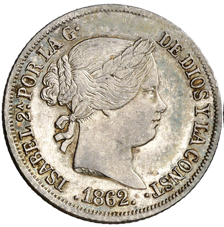 1862. Isabel II. Madrid. 2 reales. Pátina. Ex-colección Flemming
