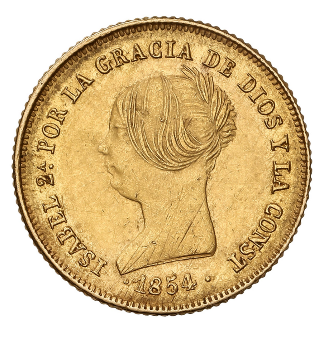 Isabel II. 100 Reales 1854 Barcelona.