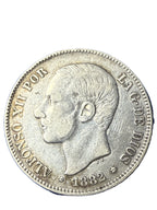 ALFONSO XII. 5 PESETAS. MS M 1882 (*18-81). VARIANTE ESCASA