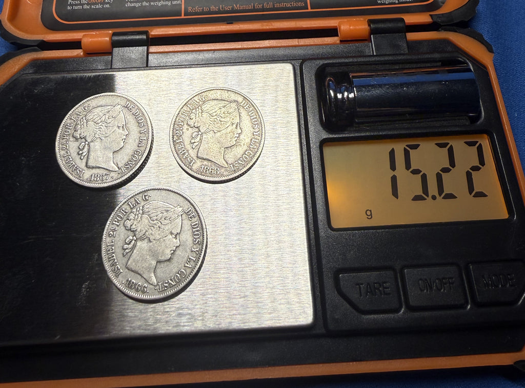 ISABEL II. 40 cts de Escudo. 1866-1867 y 1867. Madrid Lote de 3 monedas. BC+/MBC-