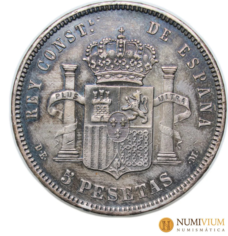 ALFONSO XII. 5 PESETAS. DEM. 1877 *18-77. EBC