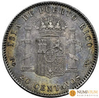 Alfonso XIII (1886-1931). Puerto Rico. 20 centavos. 1895. Escasa así. Encapsulada AU58 (EBC+) Moneda histórica