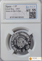 Arenys de Mar. Colección completa. 1 Pta y 50 cts. Raras. Encapsuladas. AU Emisiones Locales