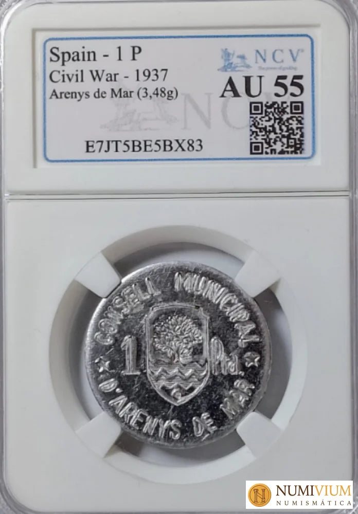 Arenys de Mar. Colección completa. 1 Pta y 50 cts. Raras. Encapsuladas. AU Emisiones Locales
