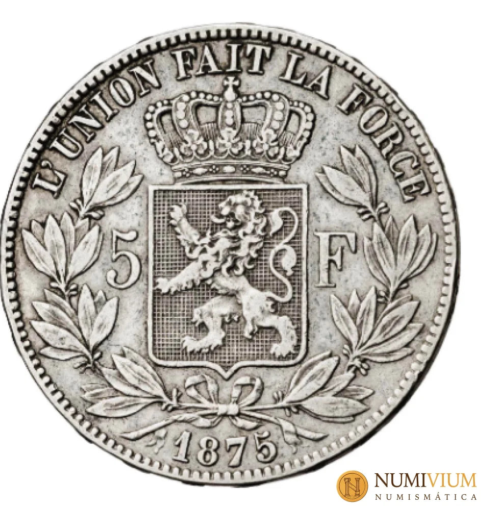 Bélgica. 1875. Leopoldo II. 5 francos. Plata. MBC