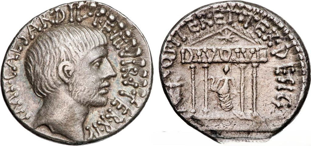 Denario de Octavio Augusto (63 aC-27 dC). Buen retrato. MBC+/MBC.