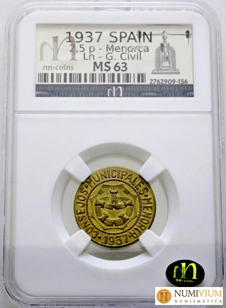 Consejo Municipal de Menorca (Baleares). 2,5 Pesetas. 1937. MS-63 Emisiones Locales