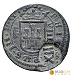 Felipe IV (1285-1314). 12 maravedís. 1642. Madrid. Resellada sobre 8 maravedís de Segovia 1618