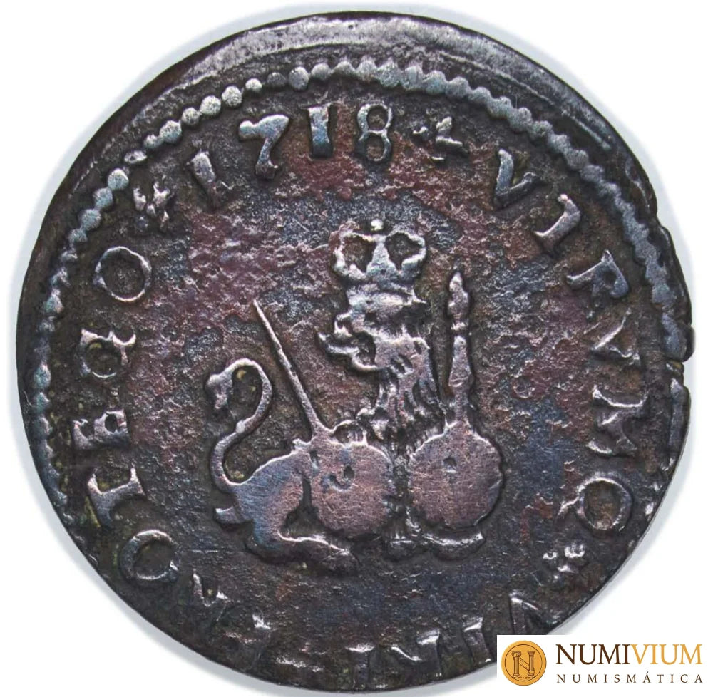FELIPE V. 1 Maravedí. La Seca (Barcelona). 1718 B.