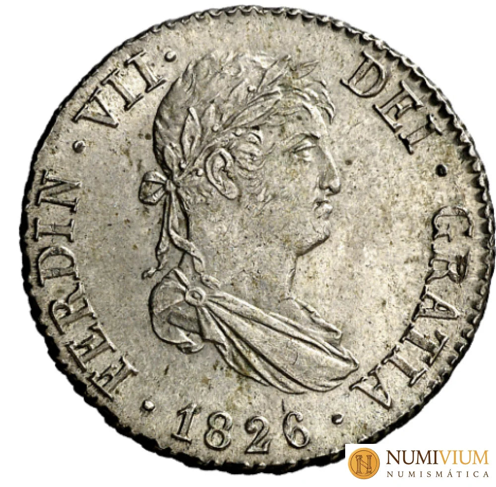 FERNANDO VII. 2 reales. 1826. Madrid. Muy bella brillo original. S/C-