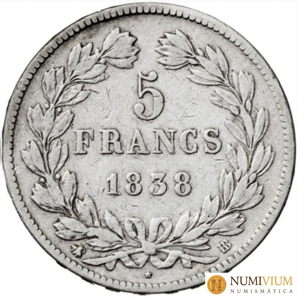 Francia. 5 Francos de plata (24,77 gr) de Luis Felipe I. 1838