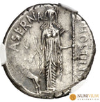 GENS HOSTILIA. Denario. Aprox. 48 a.C. Encapsulada como XF 40. MBC+ Denario república