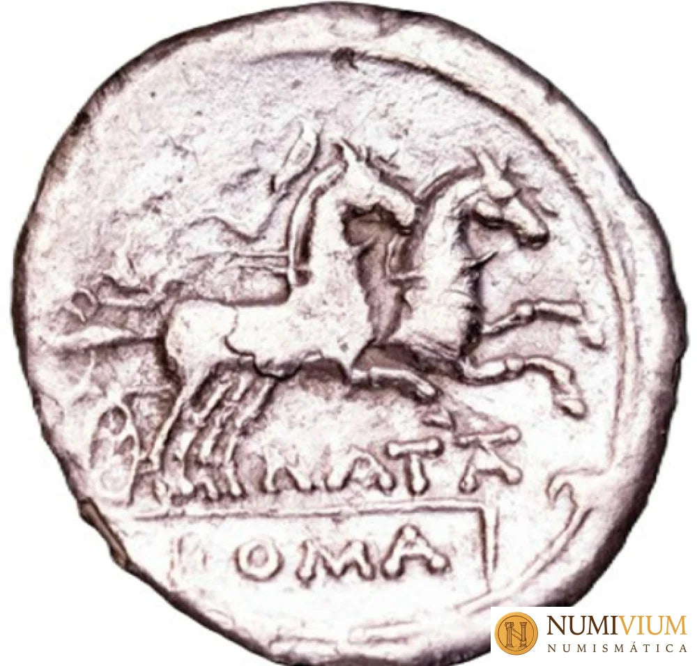 GENS PINARIA. Pinarius Natta. Denario. Ceca de Roma 149 a.C. BC+. Pátina.
