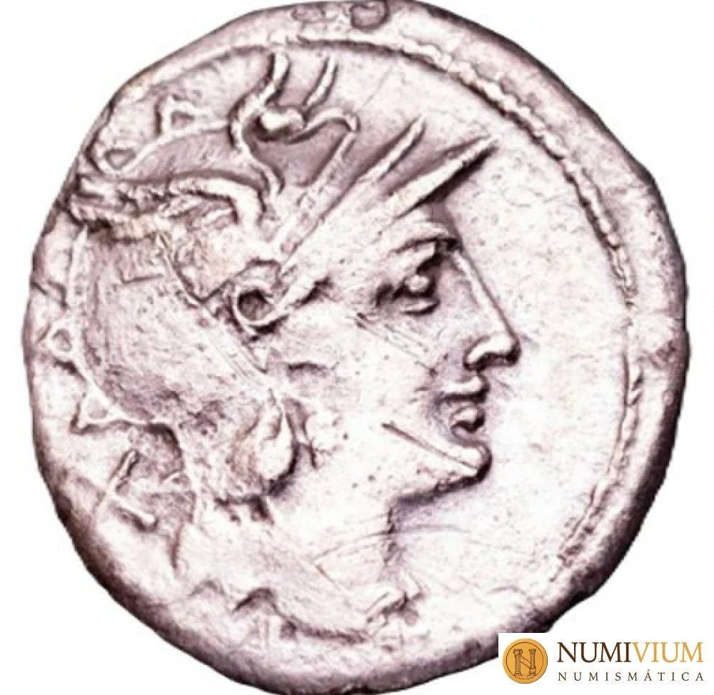 GENS PINARIA. Pinarius Natta. Denario. Ceca de Roma 149 a.C. BC+. Pátina.