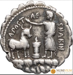GENS POSTUMIA. A. Postumius Albinus · Denario serrado · 81 a.C. - Denario república