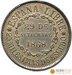 GOBIERNO PROVISIONAL. Segovia. 25 milésimas de escudo. 1868. Excelente. Escasa Gobierno Provisional