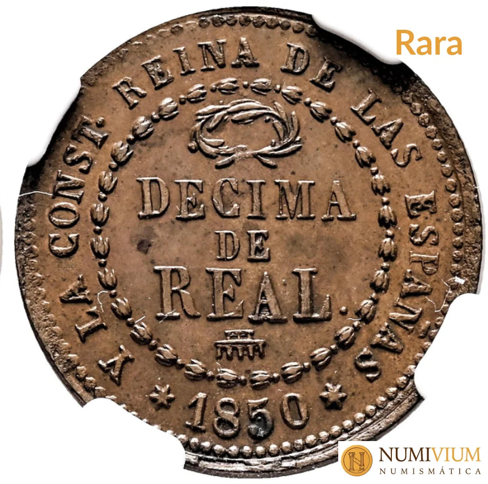 Isabel II (1833-1868). Décima de real. 1850. Segovia. Encapsulada MS 63 BN