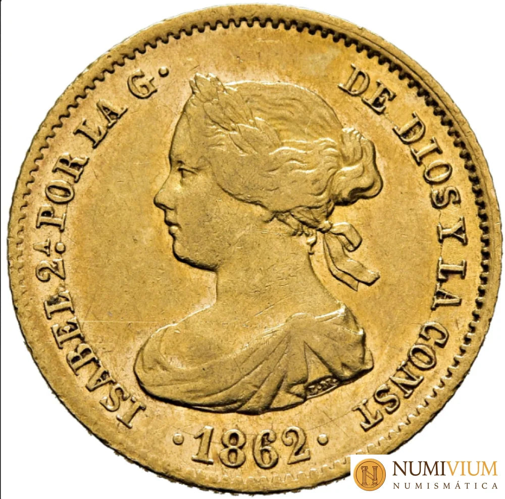 sabel II. 40 reales de oro. Madrid. 1862. MBC/MBC+ brillo original