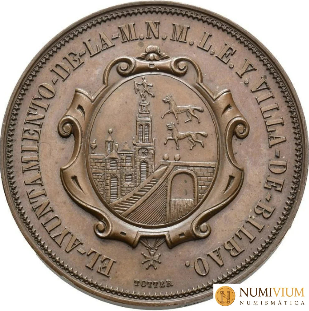 ISABEL II. Medalla. 1854. Ayuntamiento de Bilbao. Epidemia de cólera-morbo. EBC+ Medalla