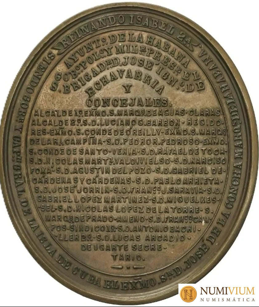 ISABEL II. Medalla. 1858. LA HABANA. CONDUCCIÓN DE AGUAS A LA HABANA.Escasa. Excelente estado. EBC+ Medalla