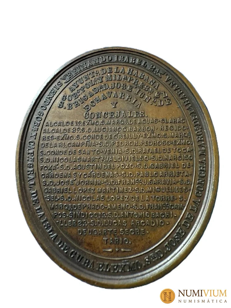 ISABEL II. Medalla. 1858. LA HABANA. CONDUCCIÓN DE AGUAS A LA HABANA.Escasa. Excelente estado. EBC+ Medalla