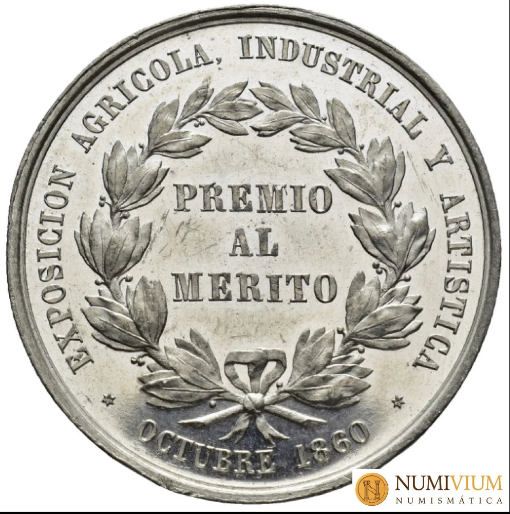 ISABEL II. Medalla. 1860. Exposición agrícola industrial y artística. Sin Circular.