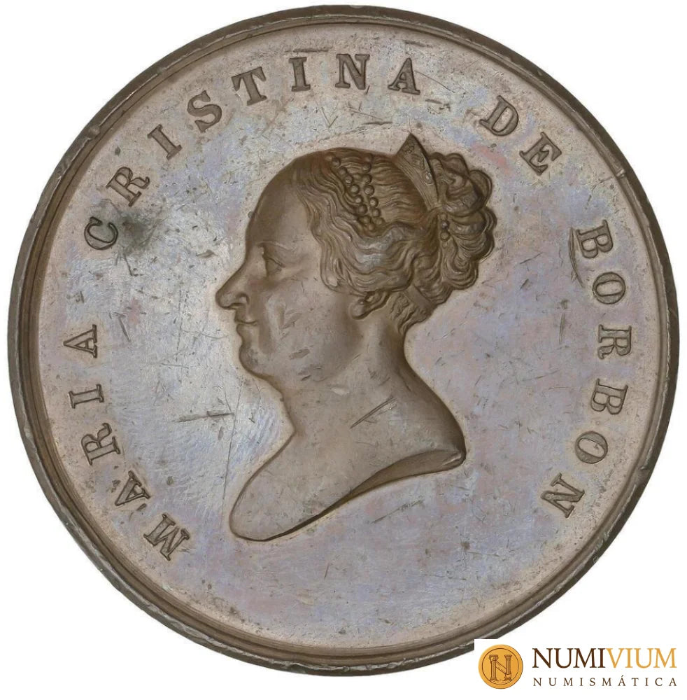 Medalla Regreso Mª Cristina de Borbón. 1844. Barcelona. EBC. 52 mm. Muy escasa.