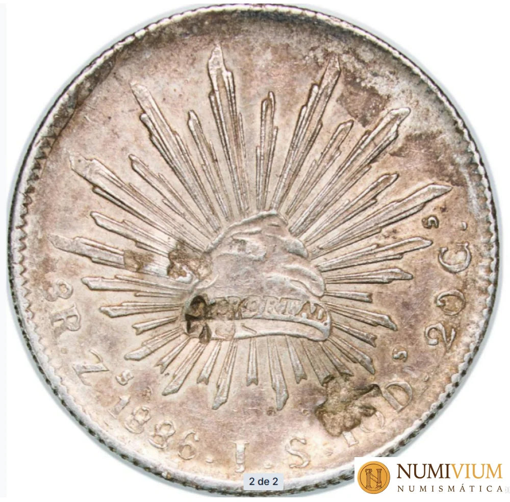 México: 8 Reales de plata de 1886. Ceca de Zacatecas. Resellada.