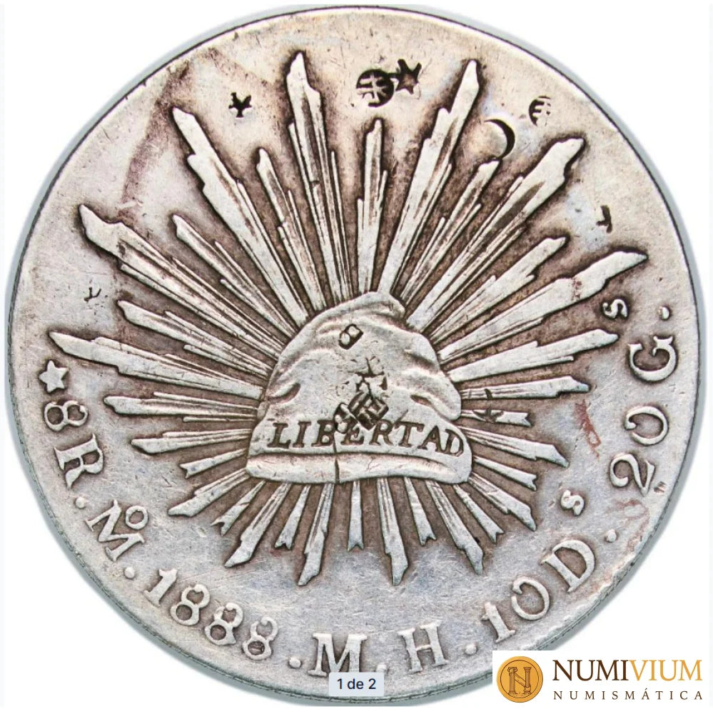 México: 8 Reales de plata de 1888. Ceca de México City. Resello.