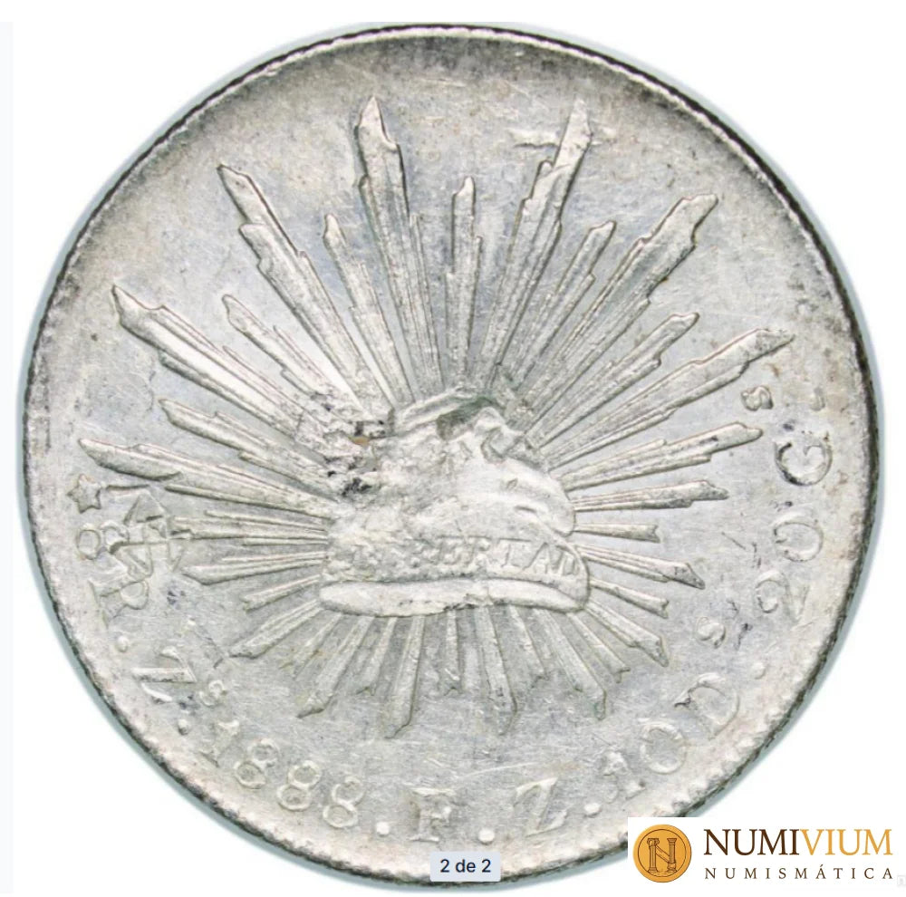 México: 8 Reales de plata de 1888. Zacatecas. Resello.