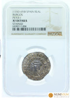 PEDRO I (1350-1366). 1 Real de Burgos. Encapsulada como XF Stained